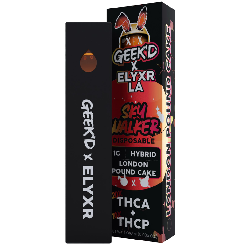 GEEK’D X ELYXR LA,THCA+THCP 1-GRAM DISPOSABLE, LONDON POUND CAKE