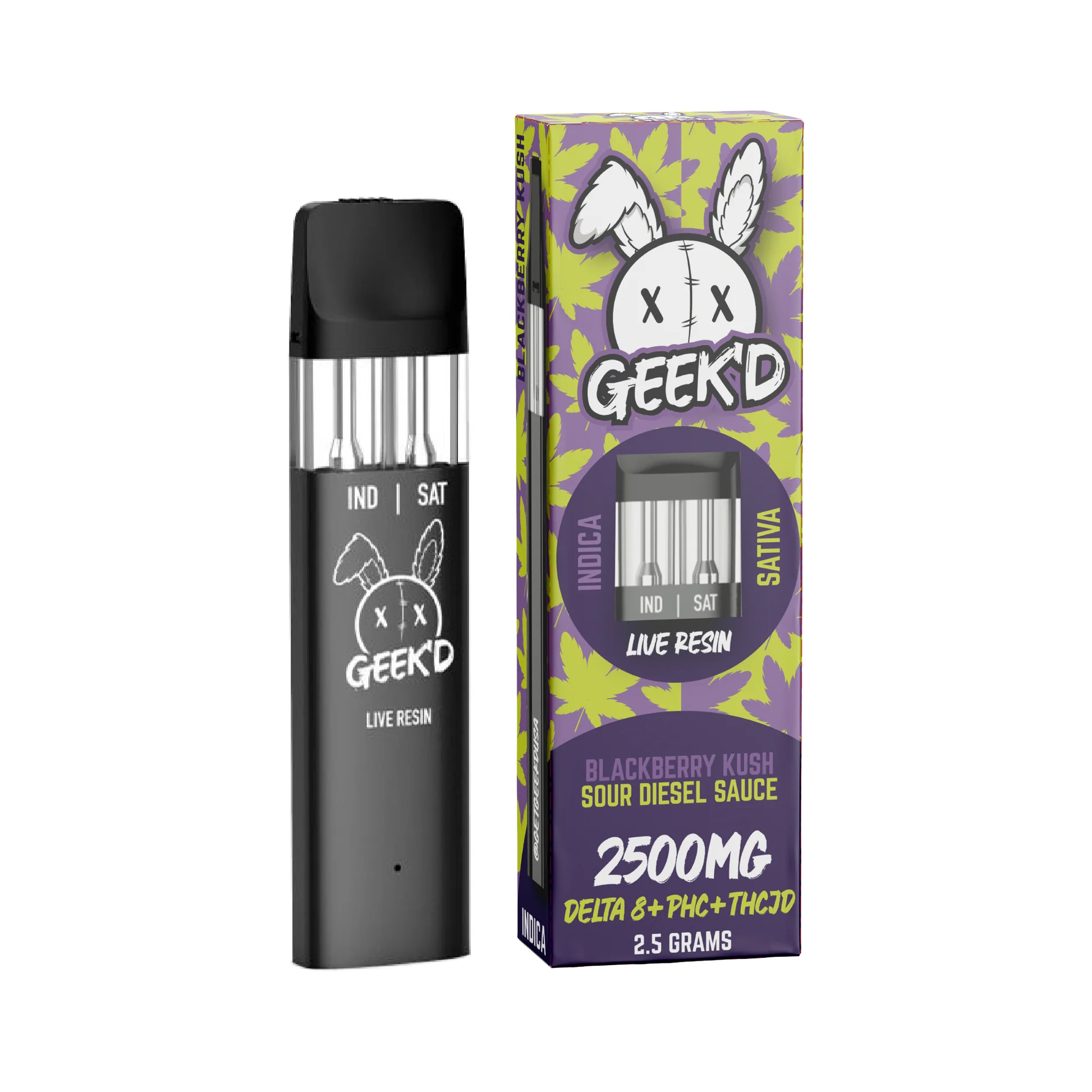 Geek’d Blackberry Kush & Sour Diesel Sauce Live Resin Delta 2.5g Disposable